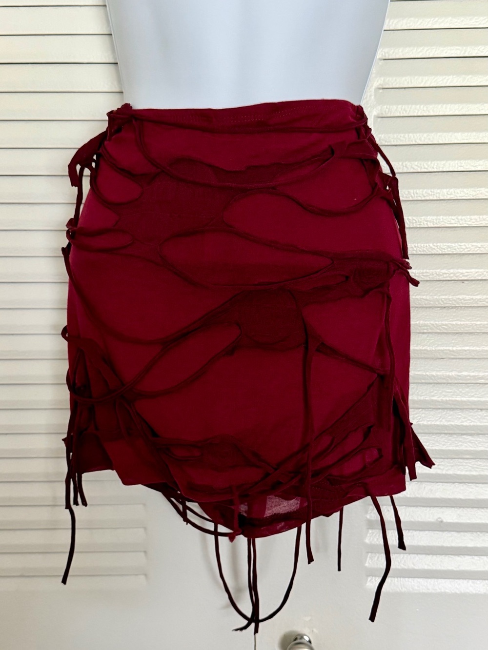 SHEIN Burgundy and Swim Skirt with fringe Detail, size Large
